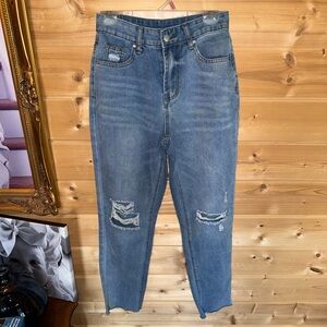 Temu High Rise Boyfriend Fit Classic Blue Distressed Women's Jeans